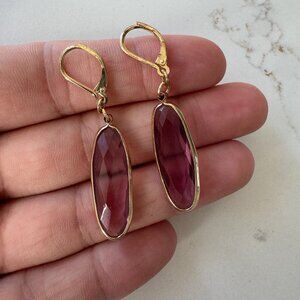 NWT Anne Klein Gold Encased Amethyst Colored Glass Dangle Earrings